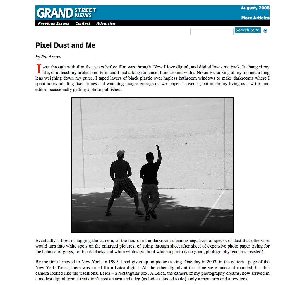 Pixel Dust and Me, article about becoming a photographer on the Lower East Side of New York City. Pat Arnow