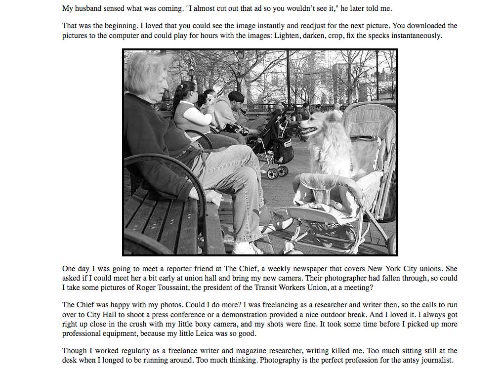 Pixel Dust and Me, the story of becoming a New York City Photographer, by Pat Arnow, published in the Grand Street News. 