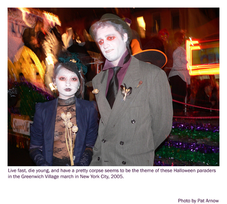 Halloween paraders in drop-dead gorgeous costumes, New York City Greenwich Village. Photo by Pat Arnow